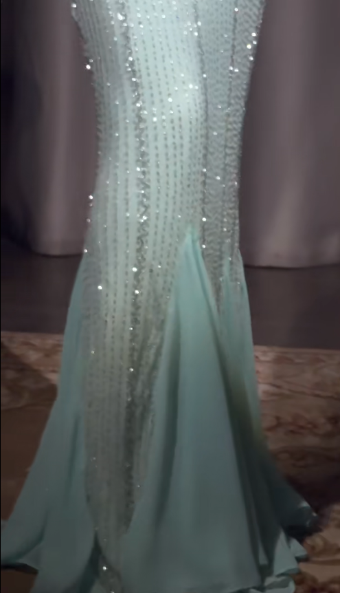 Robe de soirée élégante en mousseline de soie à col en V et perles, style sirène, style Tiffany bleu vintage, ED02439