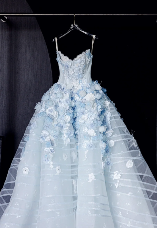 Fairytale White Tulle Strapless A-Line 3D Applique Trailing Wedding Dress ED02445