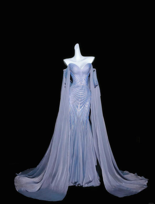 Robe de soirée élégante en satin gris violet, décolleté en cœur, style sirène, ED02456