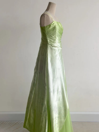 Fairytale Green Square Neck A-Line Satin Sequins Prom Dresses Vintage Tulle Party Dress ED02457