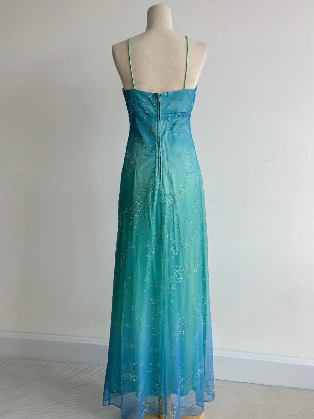 Gorgeous Gradient Turquoise Satin Chiffon Sheath Prom Dresses Vintage Formal Evening Gowns ED02461