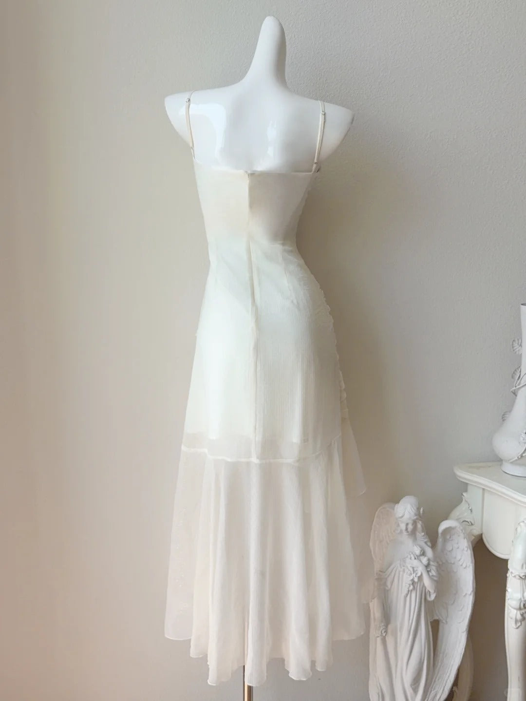 Robe de soirée simple en mousseline de soie abricot à bretelles spaghetti, jolie robe trapèze ED02471