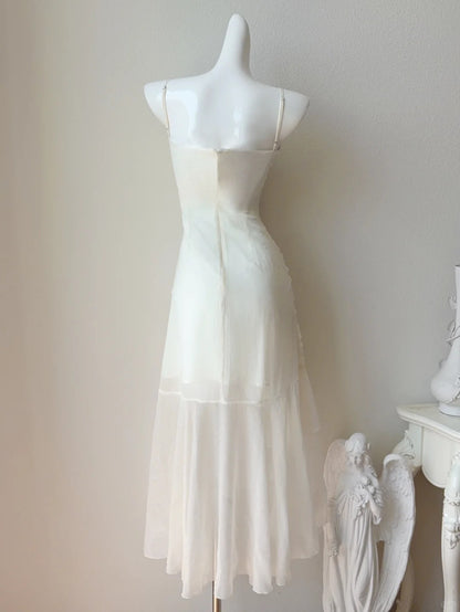 Robe de soirée simple en mousseline de soie abricot à bretelles spaghetti, jolie robe trapèze ED02471