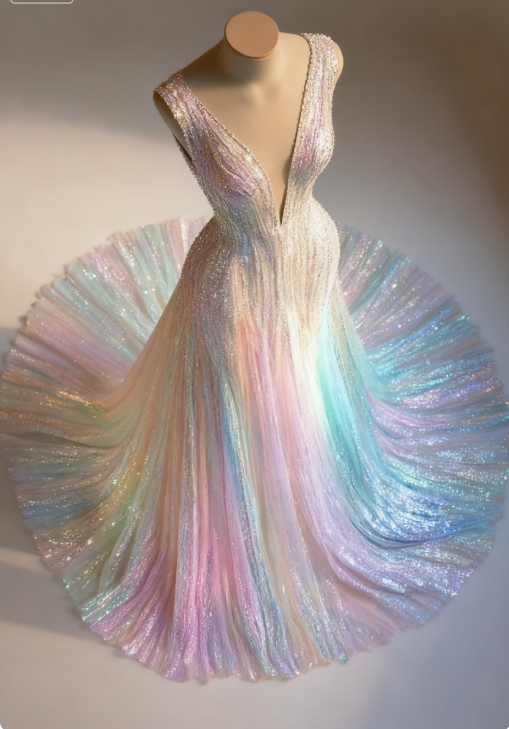 Atemberaubendes, farbenfrohes, langes Ballkleid aus Tüll mit V-Ausschnitt und Pailletten ED02473