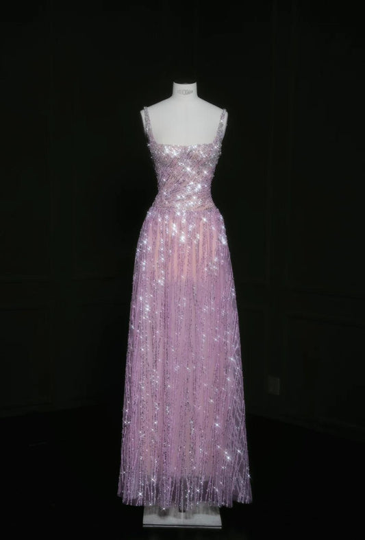 Gorgeous Purple Square Neck A-Line Sequin Prom Dresses Sweet Birthday Party Dress ED02477