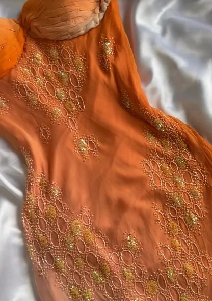 Vintage Gradient Orange Spaghettiträger Chiffon Spitze Etuikleid Ballkleider Elegante Abendkleider ED02478