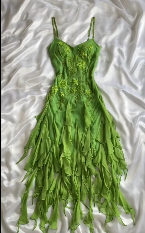 Stunning Bud Green Spaghetti Straps Bodycon Beaded Chiffon Short Prom Dresses Vintage Party Dresses with Appliques ED02485