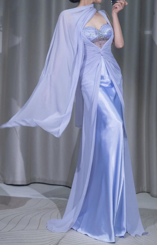 Glam Lila Herzförmiger Ausschnitt Etuikleid Satin Chiffon Lange Ballkleider Formale Abendkleider ED02504