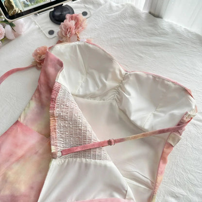 Robe de soirée asymétrique en mousseline rose pâle, coupe asymétrique, ED02507