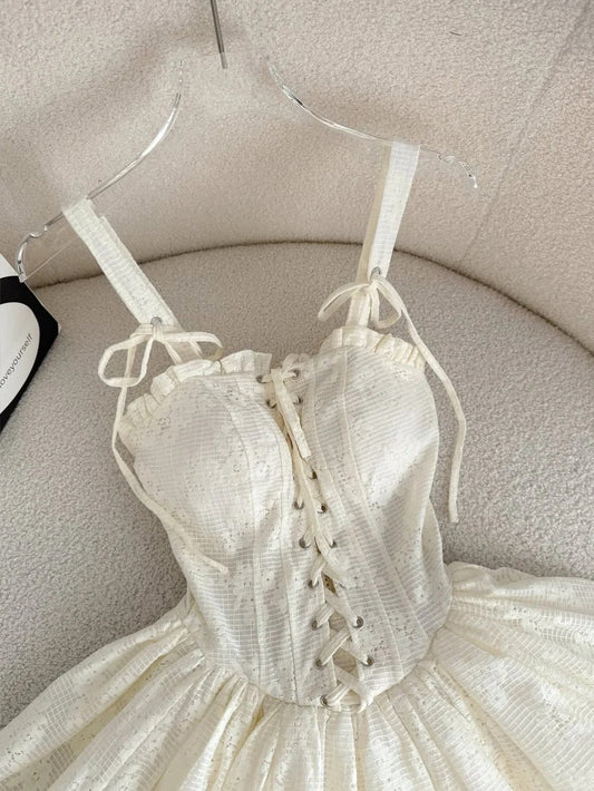 Einfaches, cremefarbenes A-Linien-Abendkleid mit Spaghettiträgern und Spitze, kurzes Ballkleid, Homecoming-Kleid, ED02508