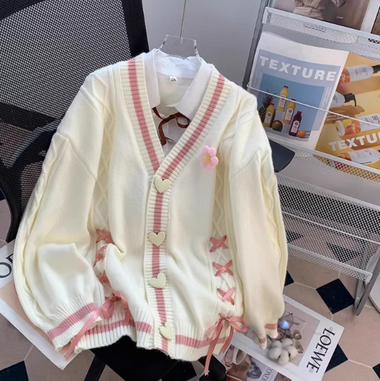 Preppy Style 3D Flower Bow Cardigan Sweater ED0250