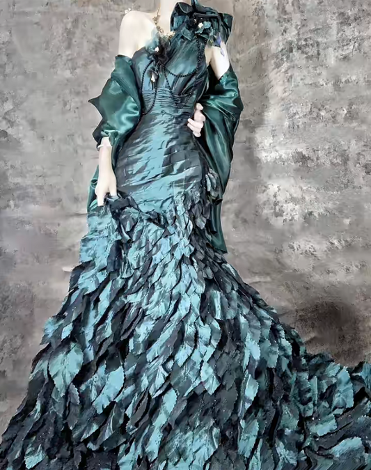 Superbe robe de soirée longue en taffetas bleu sarcelle, asymétrique, style sirène, ED02513