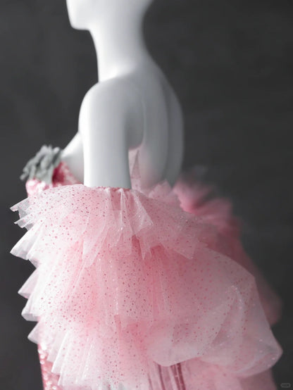 Gorgeous Pink Strapless Mermaid Sequin Long Prom Dresses Formal Evening Gowns ED02518