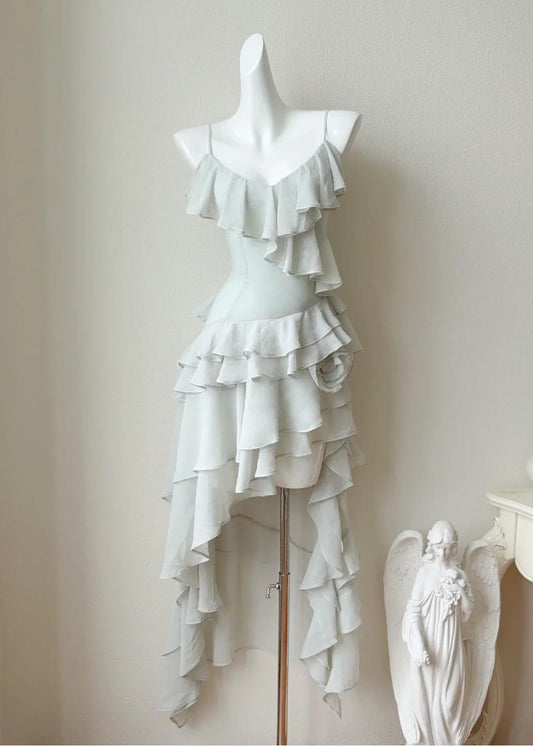 Märchenhafte Spaghettiträger Chiffon Hi-Lo Partykleid Kurze Ballkleider ED02522