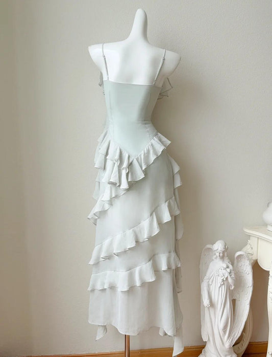 Märchenhafte Spaghettiträger Chiffon Hi-Lo Partykleid Kurze Ballkleider ED02522