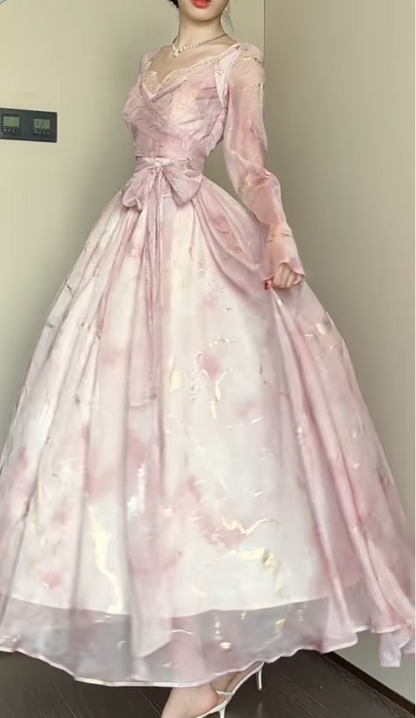 Elegantes rosa A-Linien-Chiffon-Partykleid mit V-Ausschnitt ED02526