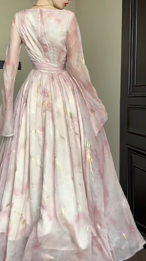 Elegantes rosa A-Linien-Chiffon-Partykleid mit V-Ausschnitt ED02526