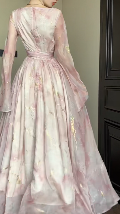 Elegantes rosa A-Linien-Chiffon-Partykleid mit V-Ausschnitt ED02526