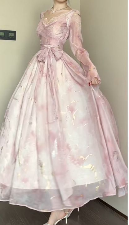 Elegantes rosa A-Linien-Chiffon-Partykleid mit V-Ausschnitt ED02526