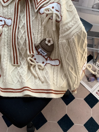 Marineblauer Pullover mit adretter Schleife und Kragen ED0252