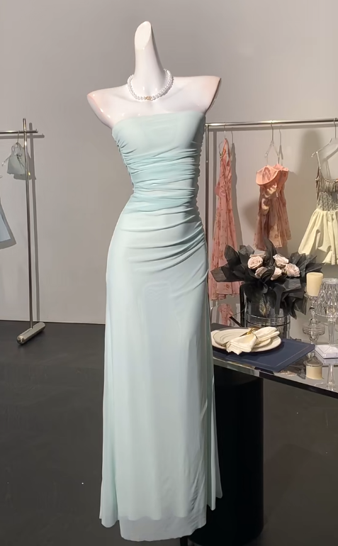 Elegante Hellgrüne Trägerlose Bodycon Chiffon Ballkleider Einfache Formale Abendkleider ED02535