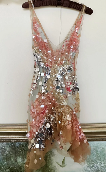 Stunning V-neck Bodycon Party Dress Sequin Chiffon Short Prom Dresses Sparkly Homecoming Dresses 