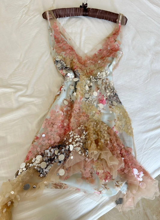 Atemberaubendes, figurbetontes Partykleid mit V-Ausschnitt, Pailletten, Chiffon, kurze Abendkleider ED02540