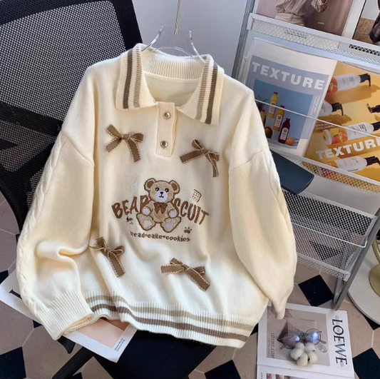 Sweet preppy style polo neck pullover sweater ED0254
