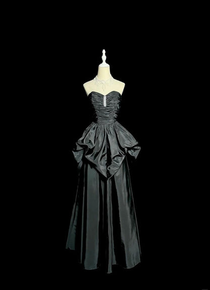 Glam Schwarzes Herzausschnitt A-Linie Taft Langes Ballkleid Elegante Abendkleider ED02550