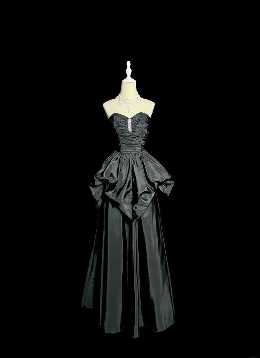 Glam Schwarzes Herzausschnitt A-Linie Taft Langes Ballkleid Elegante Abendkleider ED02550