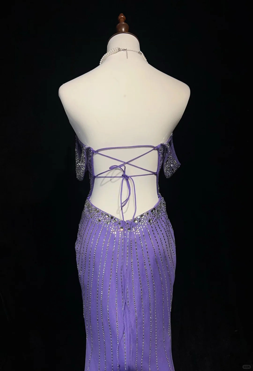Superbe robe de soirée sirène violette à épaules dénudées, en tulle et strass, longue, ED02552