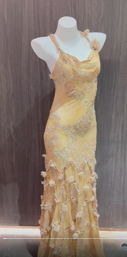 Glamouröse gelbe Träger Meerjungfrau Chiffon Perlen verziert lange Ballkleider Vintage Abendkleider ED02553