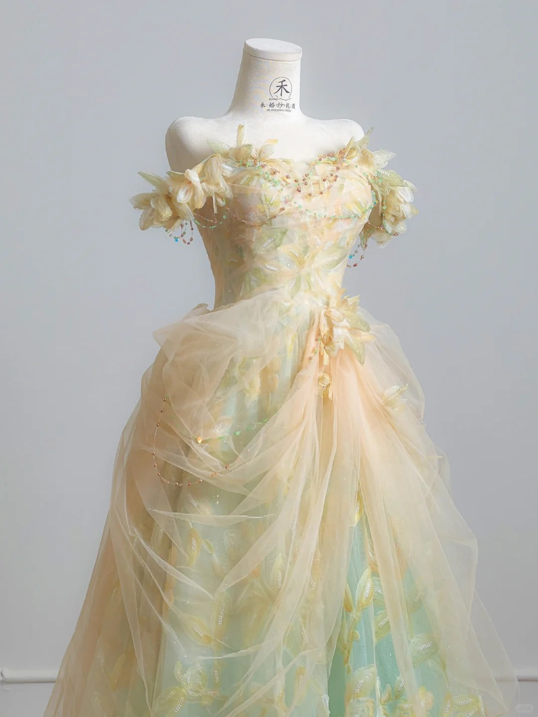 Märchenhaftes schulterfreies A-Linien-Abendkleid mit Tüllapplikationen, langes Ballkleid, süßes Geburtstags-Abendkleid ED02555