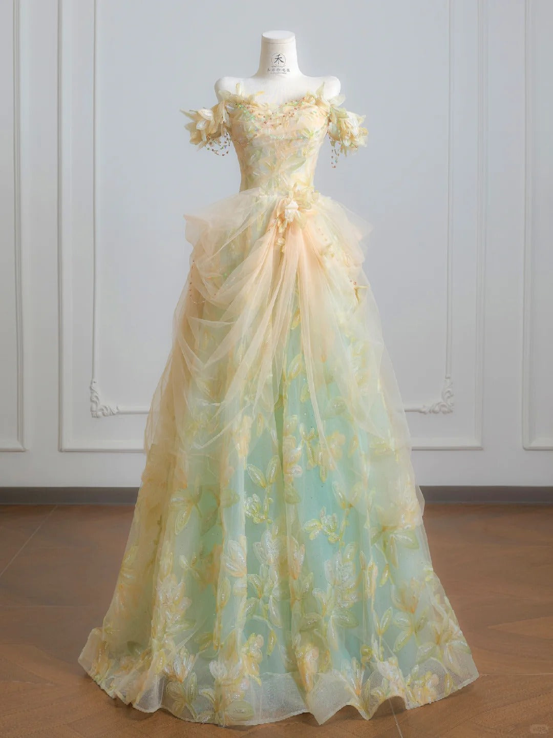 Märchenhaftes schulterfreies A-Linien-Abendkleid mit Tüllapplikationen, langes Ballkleid, süßes Geburtstags-Abendkleid ED02555