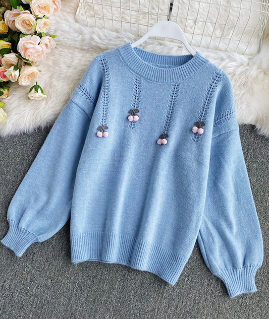 Cute Cherry Round Neck Long Sleeve Sweater ED0255