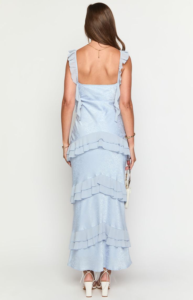 Robe de soirée élégante en mousseline de soie, col en V, gris et bleu, ED02561