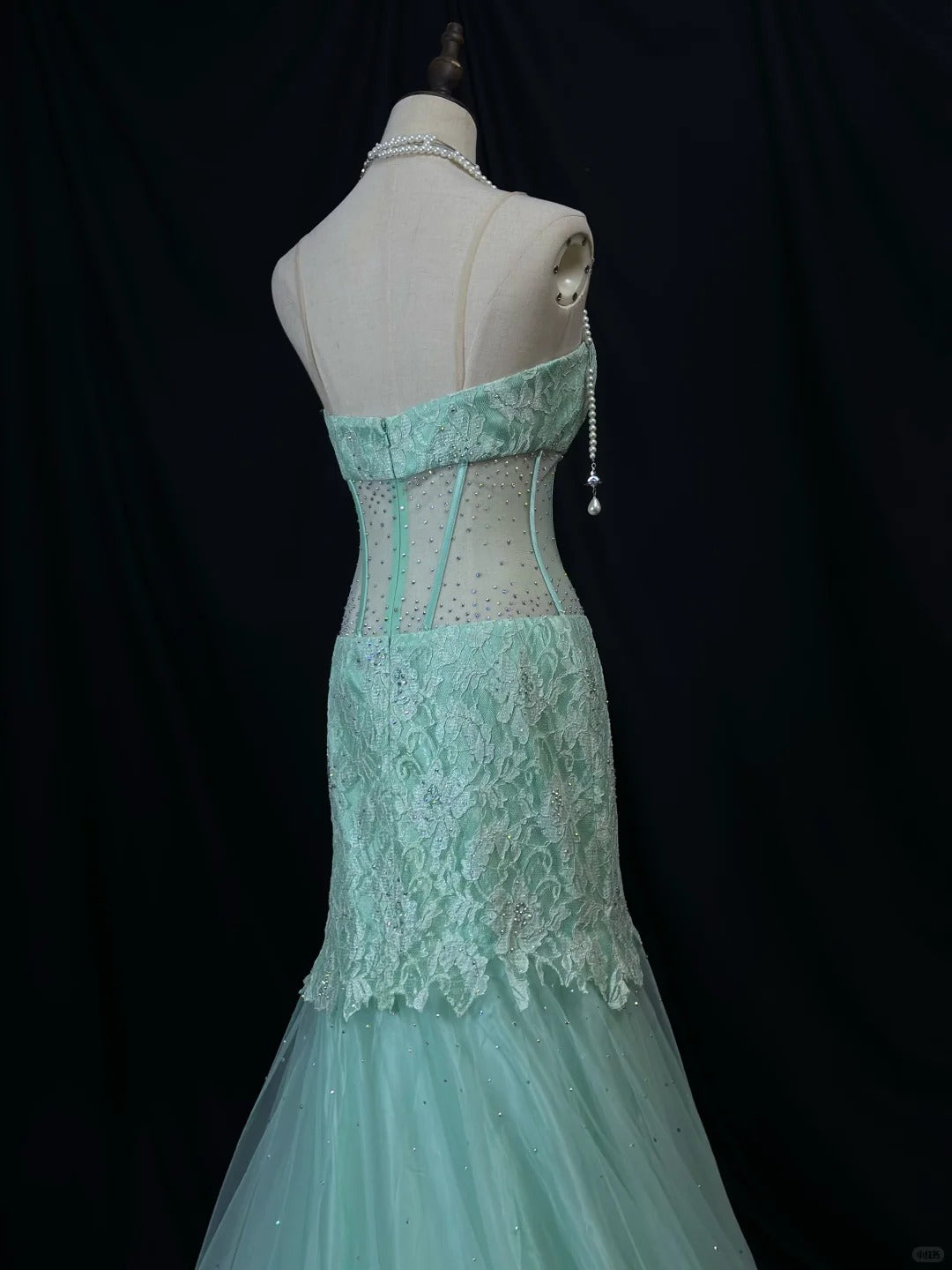 Robe de soirée élégante en tulle bleu Tiffany, décolleté en cœur, style sirène, avec appliques en dentelle, ED02563