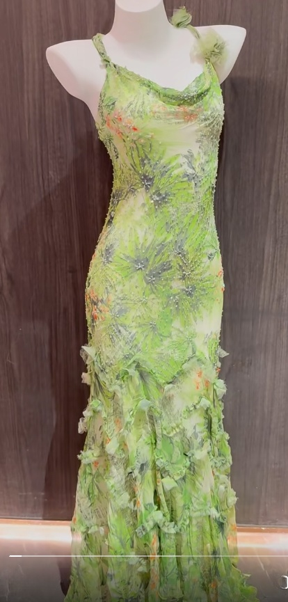 Superbe robe de bal sirène verte à bretelles spaghetti, en mousseline imprimée, avec perles, style vintage, ED02564