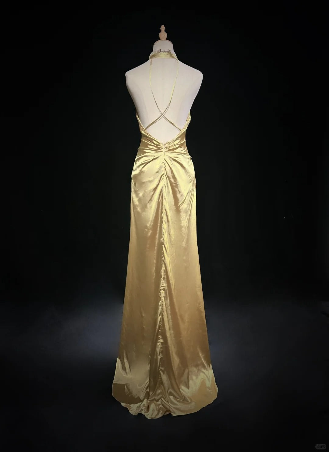 Robe de soirée longue en satin jaune, élégante, col licou, style vintage, ED02568