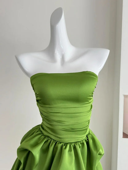 Elegant Green Strapless A-Line Satin Short Prom Dresses Homecoming Dresses ED02572