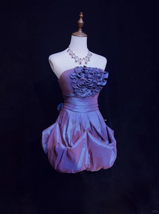 Atemberaubendes lila trägerloses A-Linien-Taft-Kurzballkleid Homecoming-Kleider ED02573