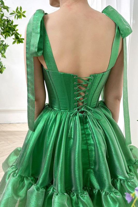 Süßes grünes trägerloses A-Linie Chiffon kurzes Ballkleid Homecoming-Kleid ED02574