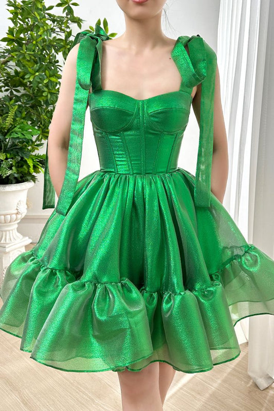 Süßes grünes trägerloses A-Linie Chiffon kurzes Ballkleid Homecoming-Kleid ED02574