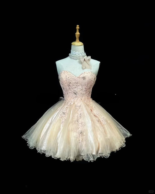 Elegant Sweetheart Neck A-Line Tulle Lace Short Prom Dress Homecoming Dress ED02578