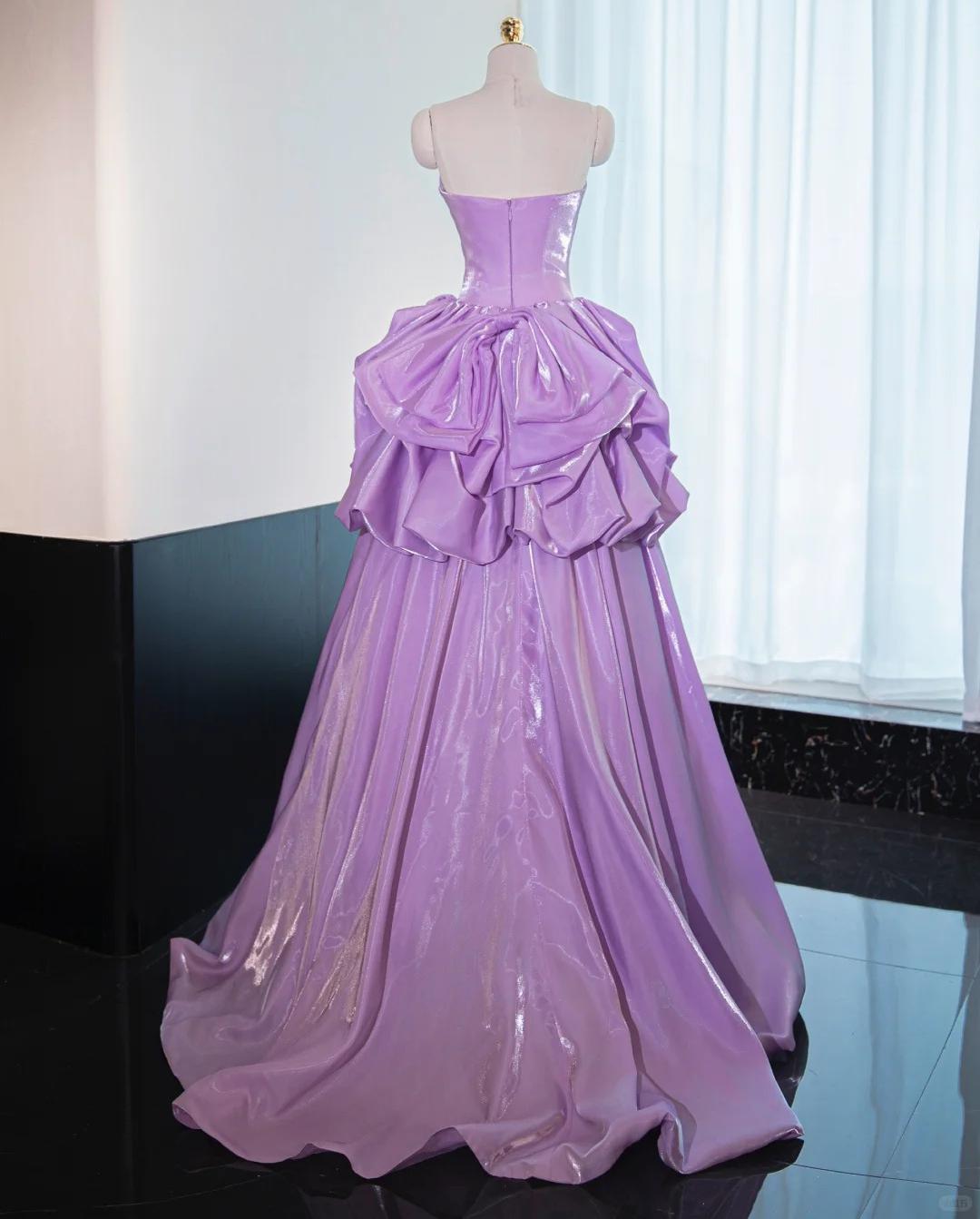 Superbe robe de bal longue bustier en satin violet, coupe trapèze, robe de soirée formelle ED02586