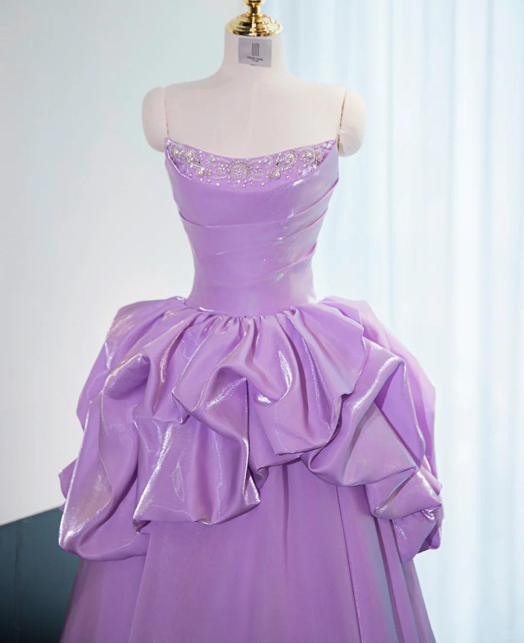 Superbe robe de bal longue bustier en satin violet, coupe trapèze, robe de soirée formelle ED02586
