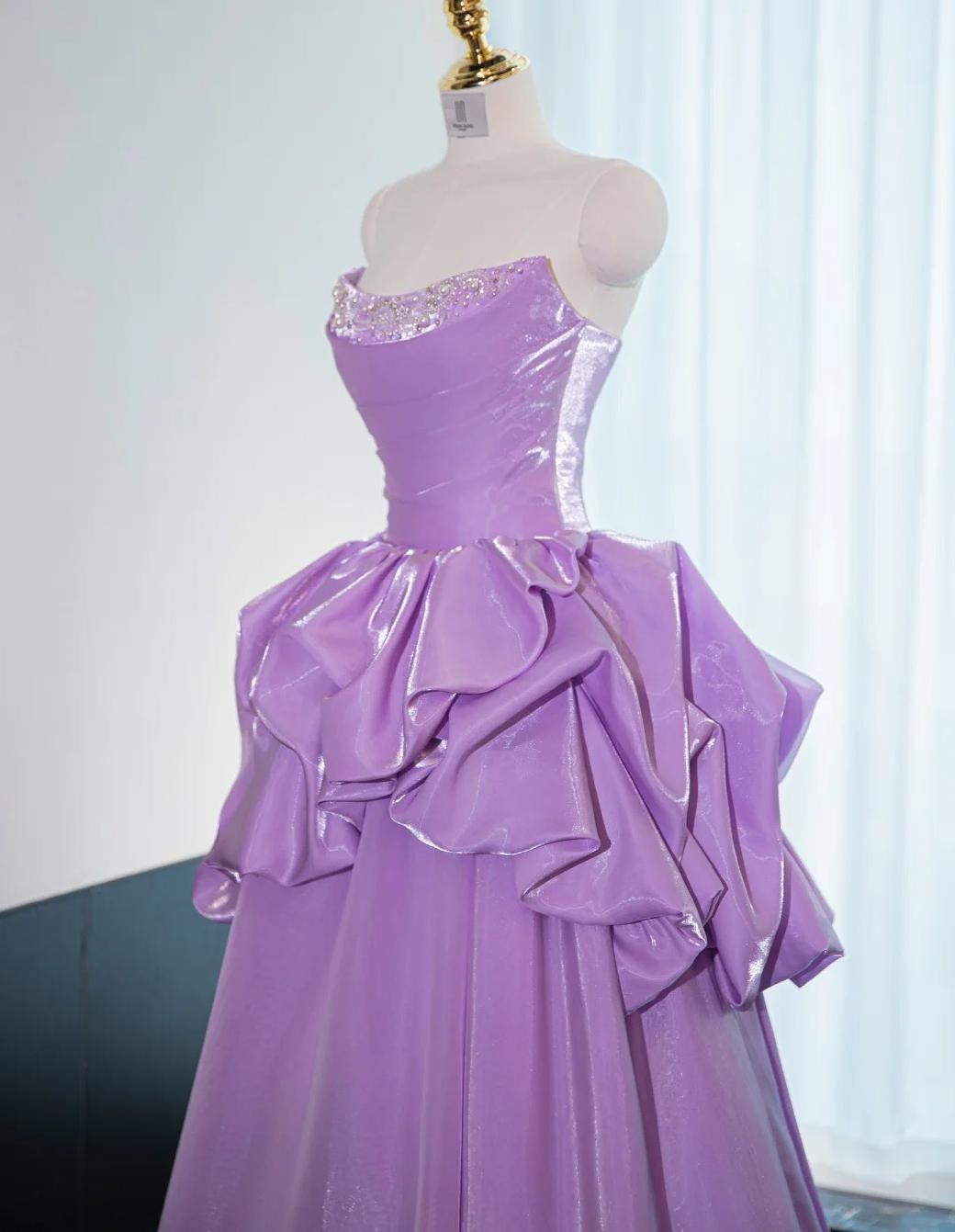 Superbe robe de bal longue bustier en satin violet, coupe trapèze, robe de soirée formelle ED02586