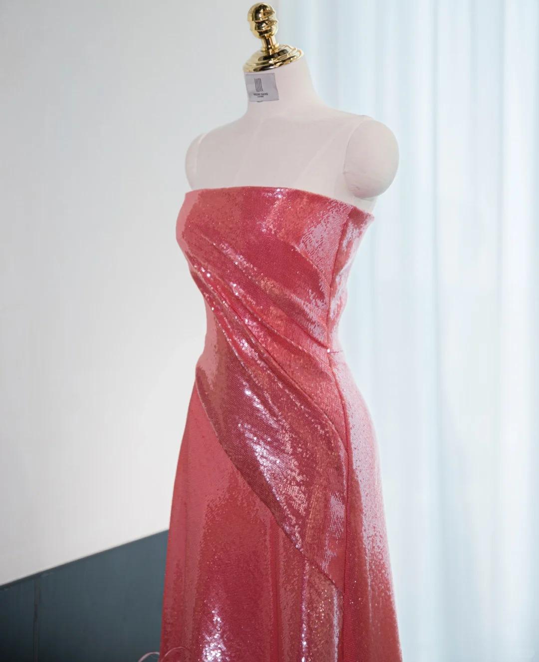 Superbe robe de bal longue en satin brillant rose vif, sans bretelles, coupe trapèze, robe de soirée formelle ED02588