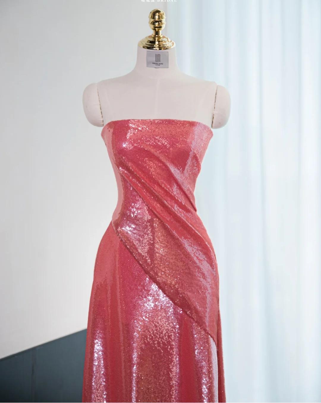 Superbe robe de bal longue en satin brillant rose vif, sans bretelles, coupe trapèze, robe de soirée formelle ED02588