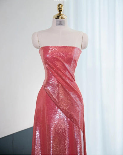 Superbe robe de bal longue en satin brillant rose vif, sans bretelles, coupe trapèze, robe de soirée formelle ED02588